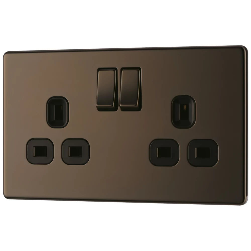 LAP 13A 2-Gang DP Switched Power Socket Black Nickel With Black Inserts