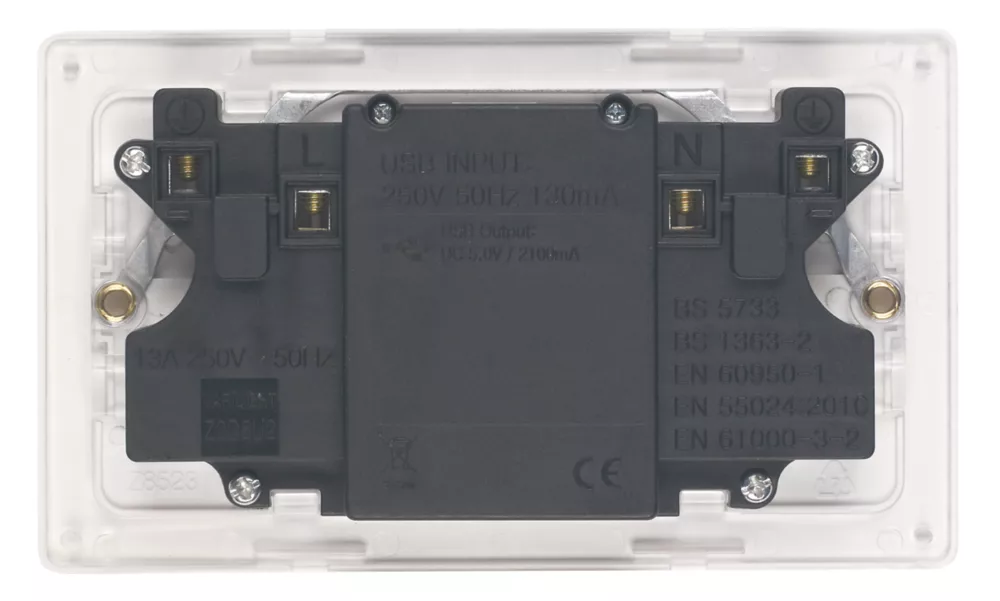 Varilight 13AX 2-Gang Unswitched Socket + 2.1A 2-Outlet Type A USB Charger Ice White With White Inserts - Image 2