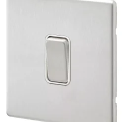 MK Aspect 10AX 1-Gang 2-Way Switch Brushed Stainless Steel With White Inserts