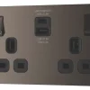 LAP 13A 2-Gang SP Switched Socket + 4.2A 2-Outlet Type A & C USB Charger Black Nickel With Black Inserts