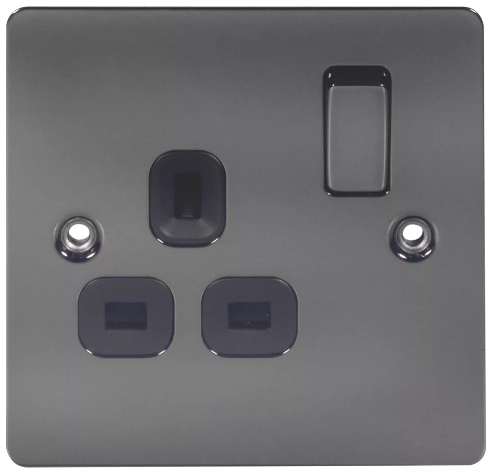 LAP 13A 1-Gang DP Switched Plug Socket Black Nickel With Black Inserts - Image 2