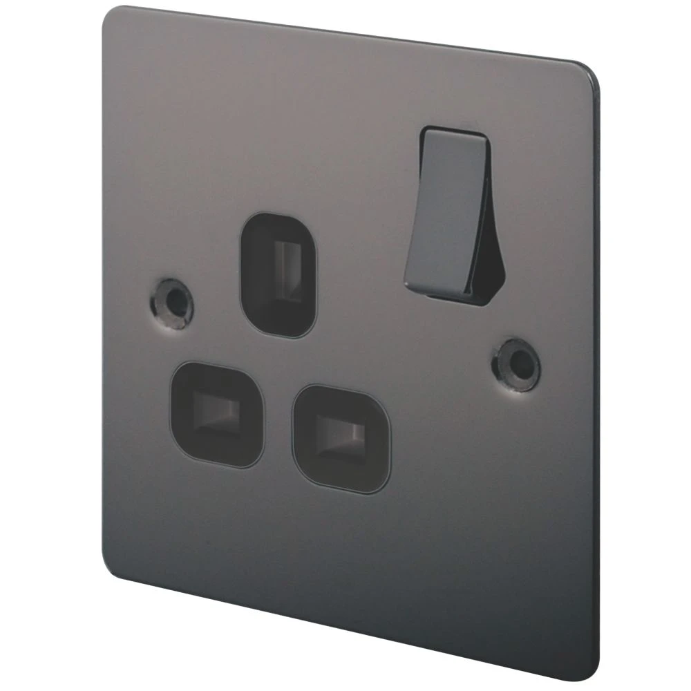 LAP 13A 1-Gang DP Switched Plug Socket Black Nickel With Black Inserts
