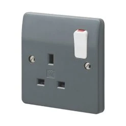 MK Logic Plus 13A 1-Gang DP Switched Plug Socket Grey With White Inserts