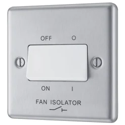 LAP 10AX 1-Gang 3-Pole Fan Isolator Switch Brushed Stainless Steel With White Inserts