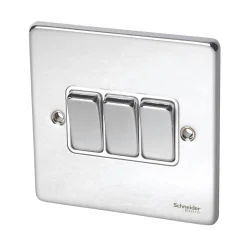 Schneider Electric Ultimate Low Profile 16AX 3-Gang 2-Way Light Switch Polished Chrome With White Inserts