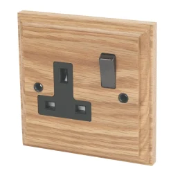 Varilight 13AX 1-Gang DP Switched Plug Socket Classic Oak With Black Inserts
