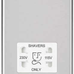 Knightsbridge CL89BCW 2-Gang Dual Voltage Shaver Socket 115 V / 230V Brushed Chrome With White Inserts