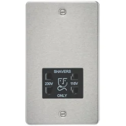 Knightsbridge FP8900BC 2-Gang Dual Voltage Shaver Socket 115 V / 230V Brushed Chrome With Black Inserts