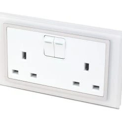 Retrotouch Crystal 13A 2-Gang DP Switched Plug Socket White Glass
