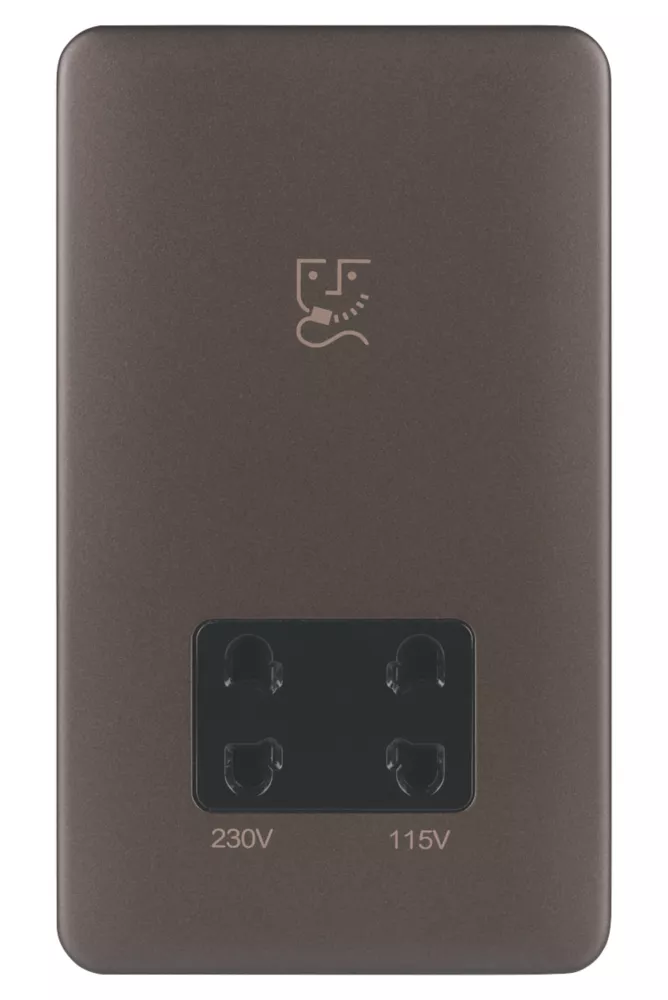 Schneider Electric Lisse Deco 2-Gang Dual Voltage Shaver Socket 115 / 230V Mocha Bronze With Black Inserts - Image 2