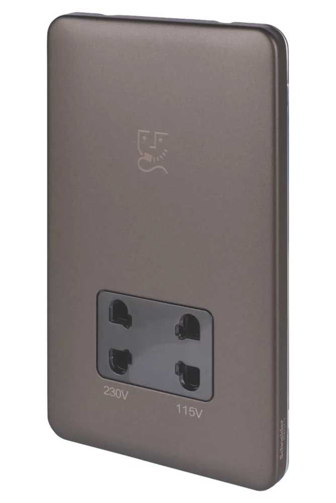 Schneider Electric Lisse Deco 2-Gang Dual Voltage Shaver Socket 115 / 230V Mocha Bronze With Black Inserts