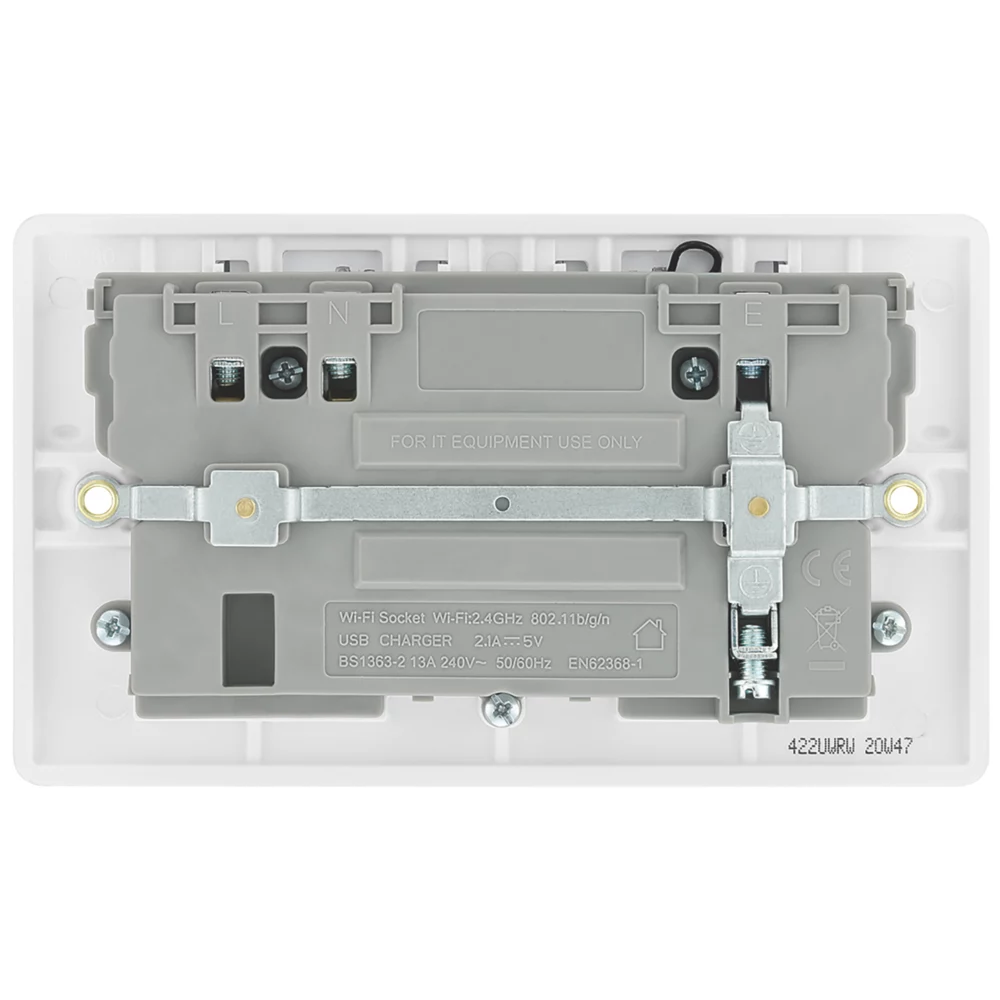 LAP 13A 2-Gang SP Switched Wi-Fi Extender + 2.1A 1-Outlet Type A USB Charger White - Image 5