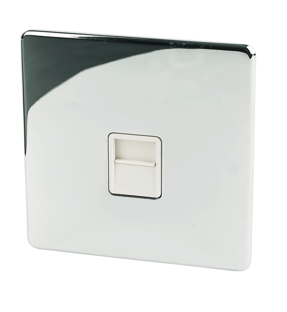 Crabtree Platinum Slave Telephone Socket Polished Chrome With White Inserts