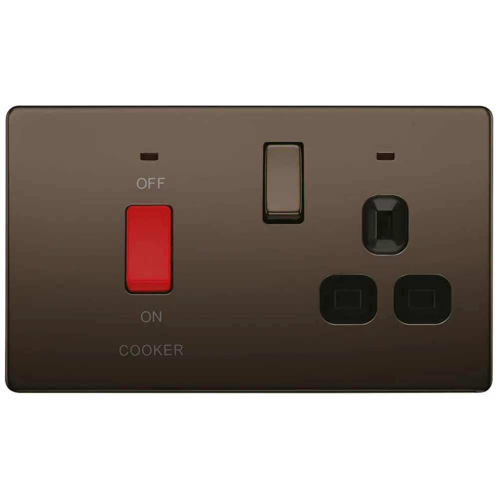 LAP 45A 2-Gang DP Cooker Switch & 13A DP Switched Socket Black Nickel With LED With Black Inserts - Image 2