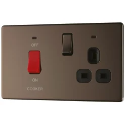 LAP 45A 2-Gang DP Cooker Switch & 13A DP Switched Socket Black Nickel With LED With Black Inserts